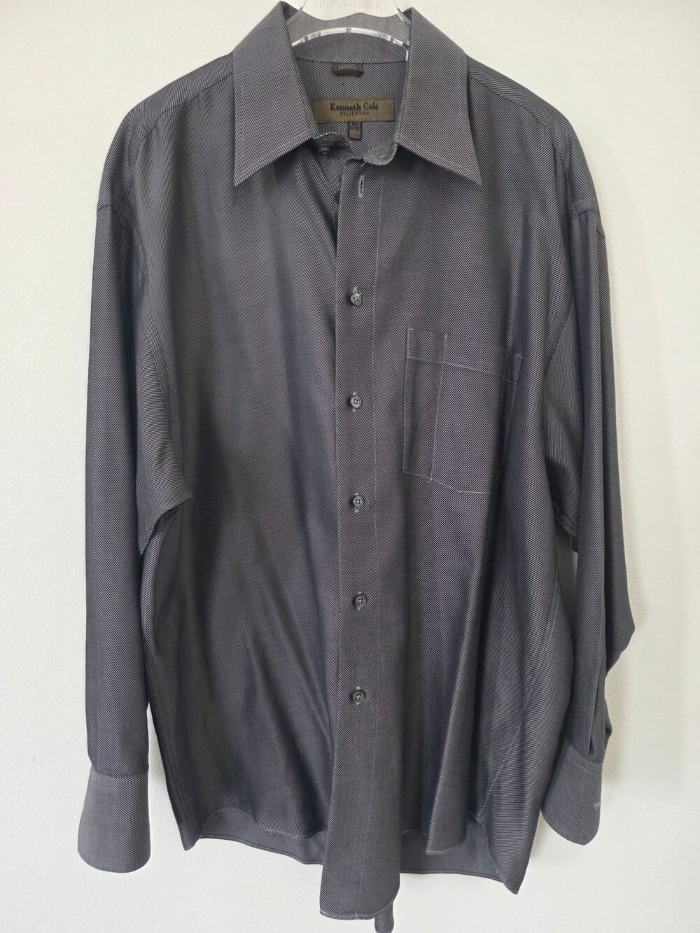 Kenneth Cole Collection Men’s Grey Striped Long Sleeve Dress Shirt